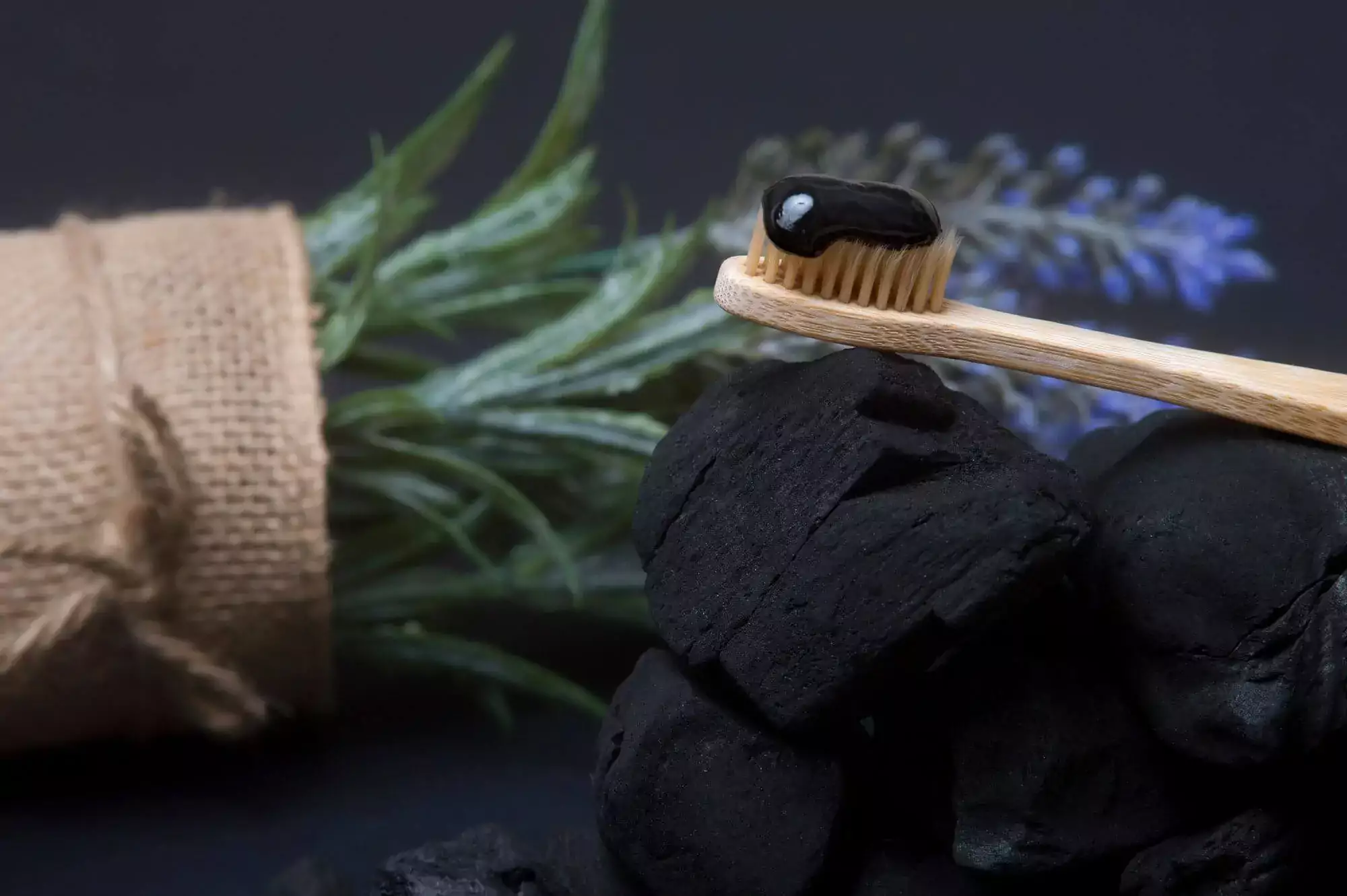 Natural toothpaste activated charcoal and bamboo toothbrush